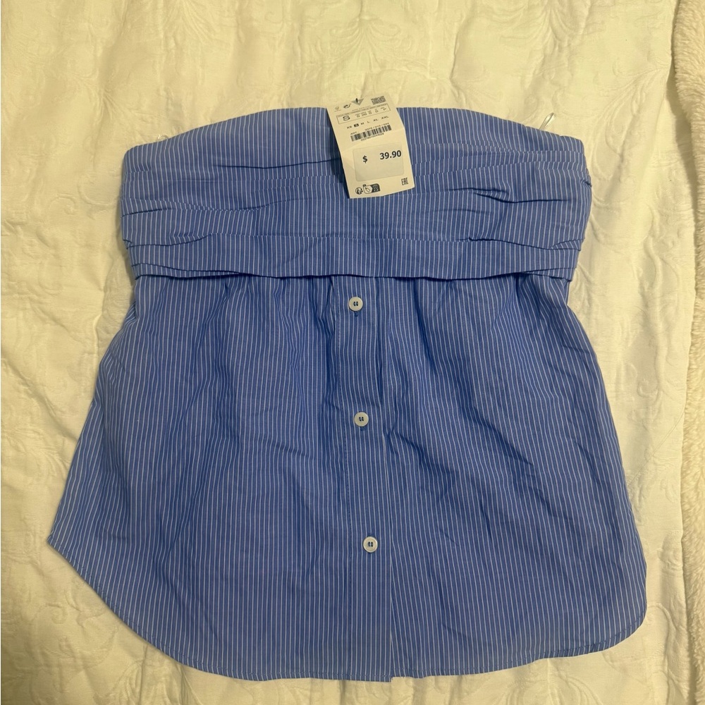 NWT Zara Blue Striped Blouse